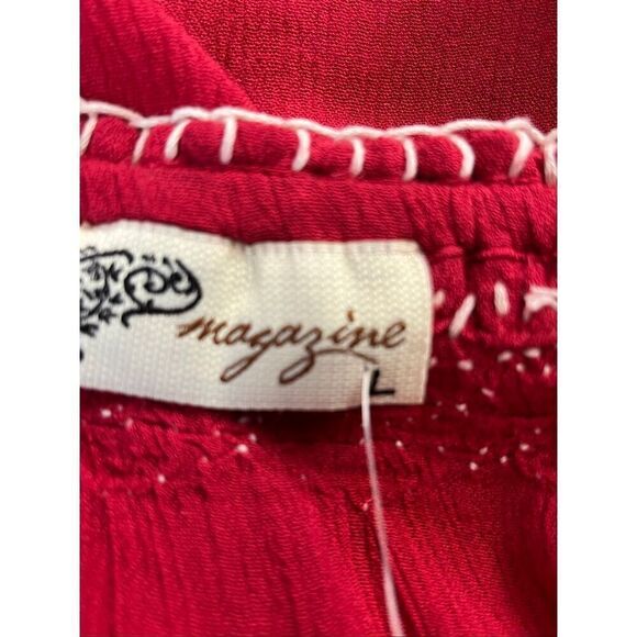 Brand New Magazine Boutique Women's Size Large Red Boho Blouse Embroidered - Picture 6 of 10
